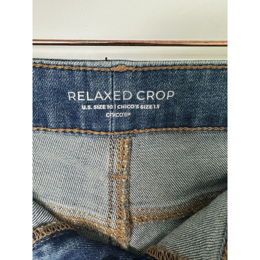 Chico's Relaxed Crop Jeans Blue Embellished Beaded Cropped Denim Size 1.5 US 10 - Picture 7 of 8